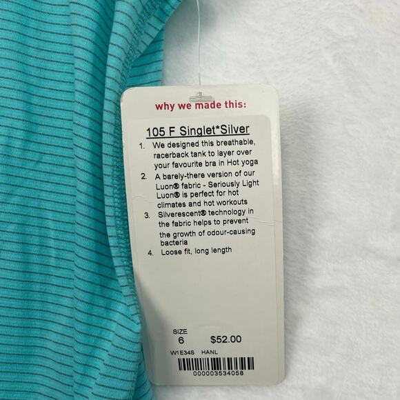 Lululemon 105 F Singlet Tank Top Sz 6 NWT Heathered Angel Blue Silverescent Tech - Picture 5 of 15